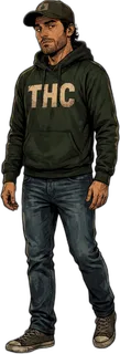 A man in a hoodie and cap standing squarely with his hands in his pockets